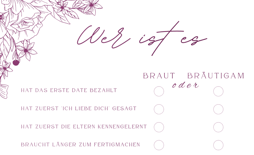 Braut oder Bräutigam - druckbares Hochzeitsspiel