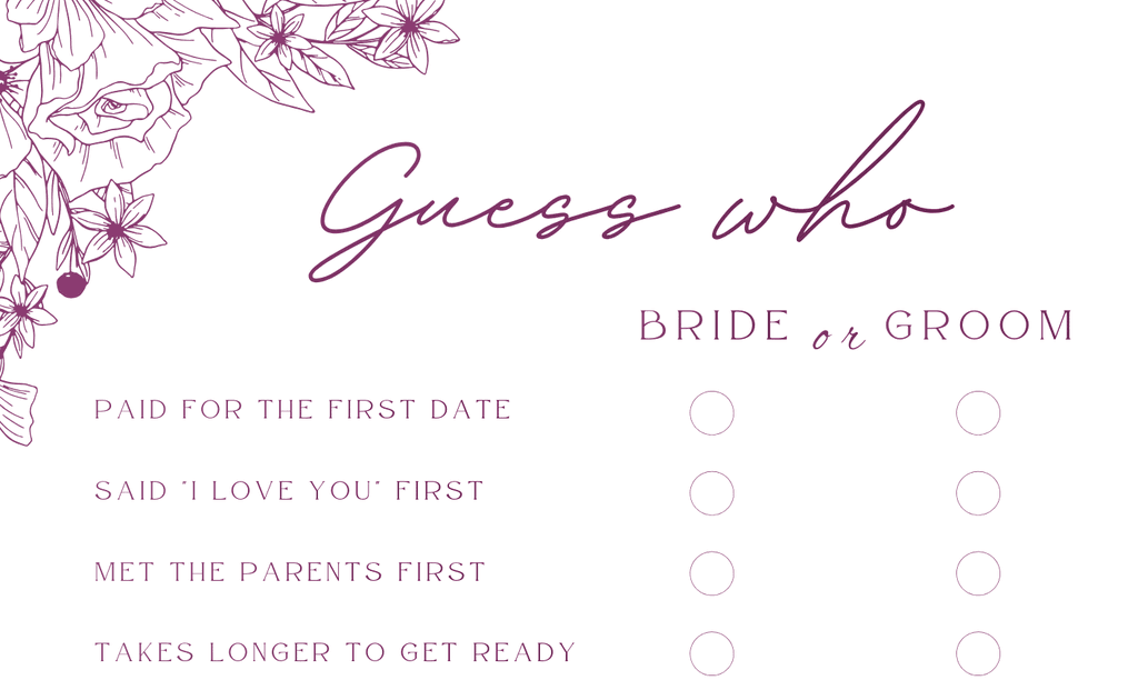 Bride or Groom Printable Wedding Game