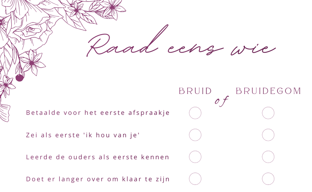 Bruid of Bruidegom - afdrukbaar trouwspel
