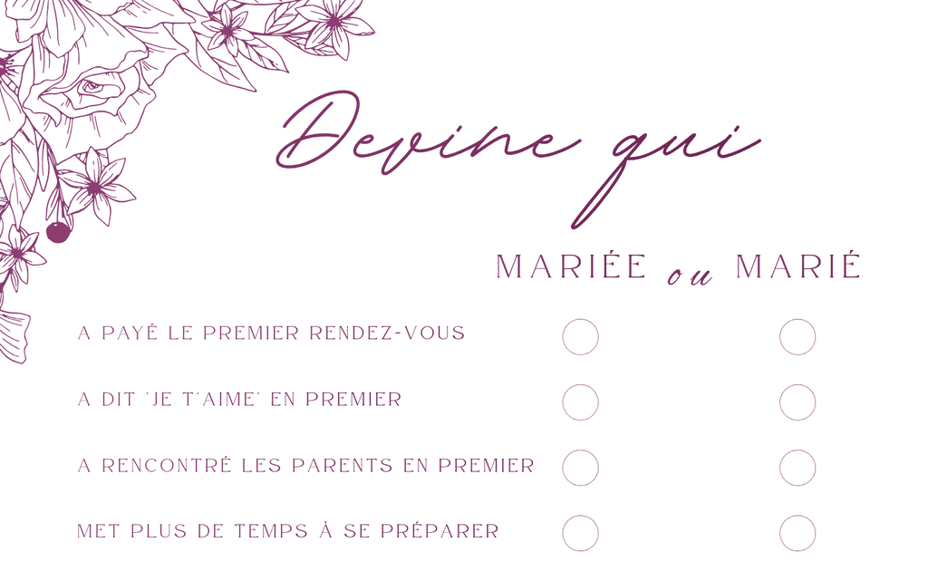 Mariée ou Marié - jeu de mariage à imprimer