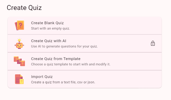 Create quiz options