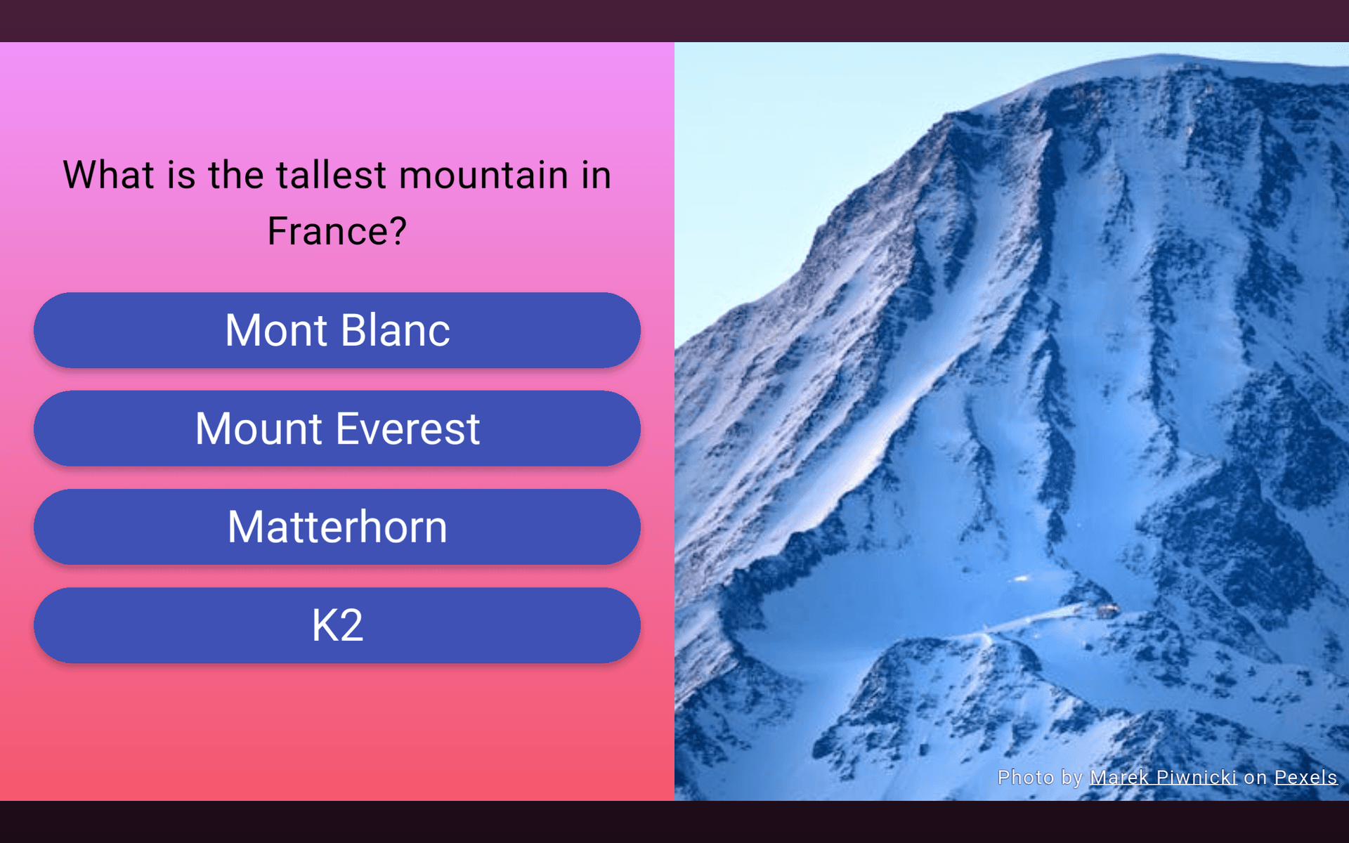 Quiz question display