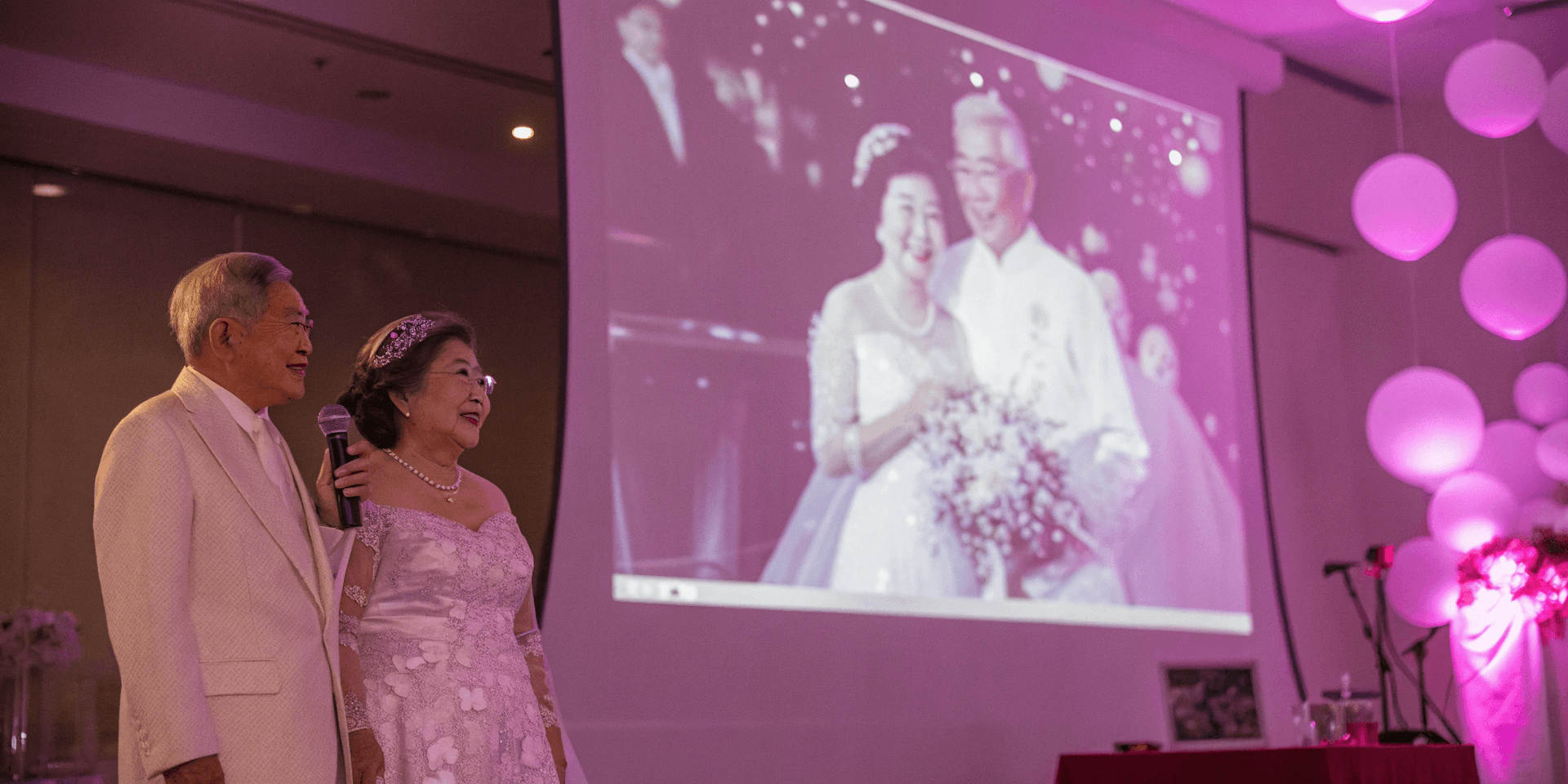 Couple celebrating anniversary happily.