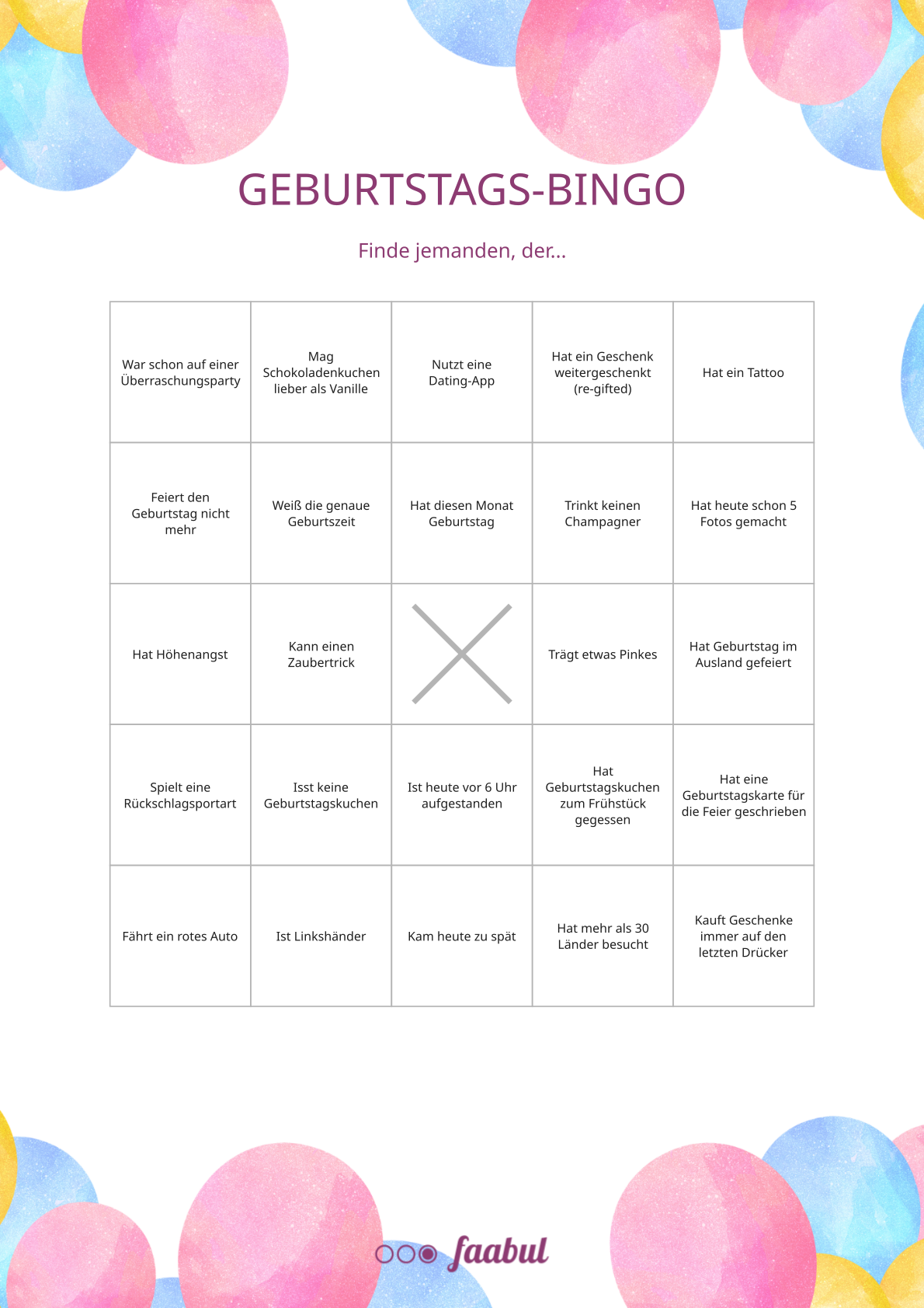Geburtstags-Bingo
