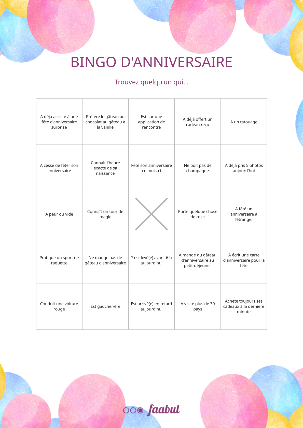 Bingo d'anniversaire