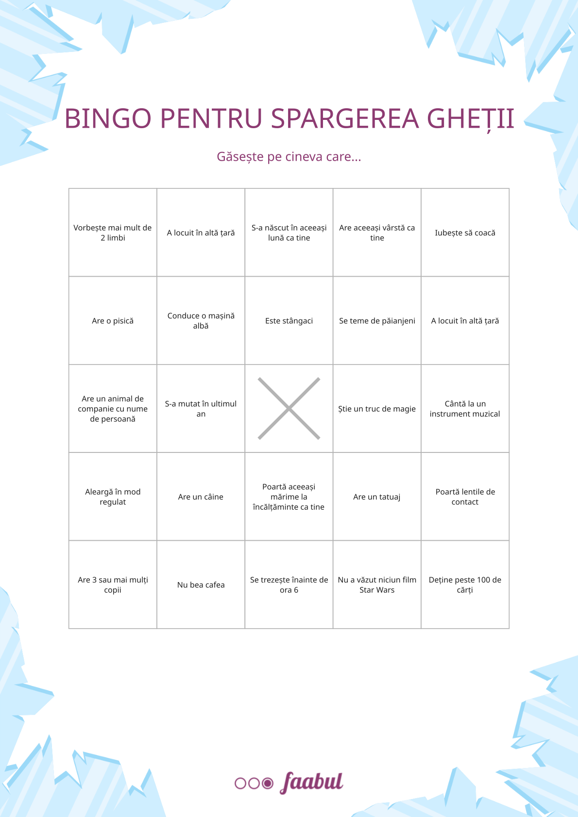 Bingo pentru spargerea gheții