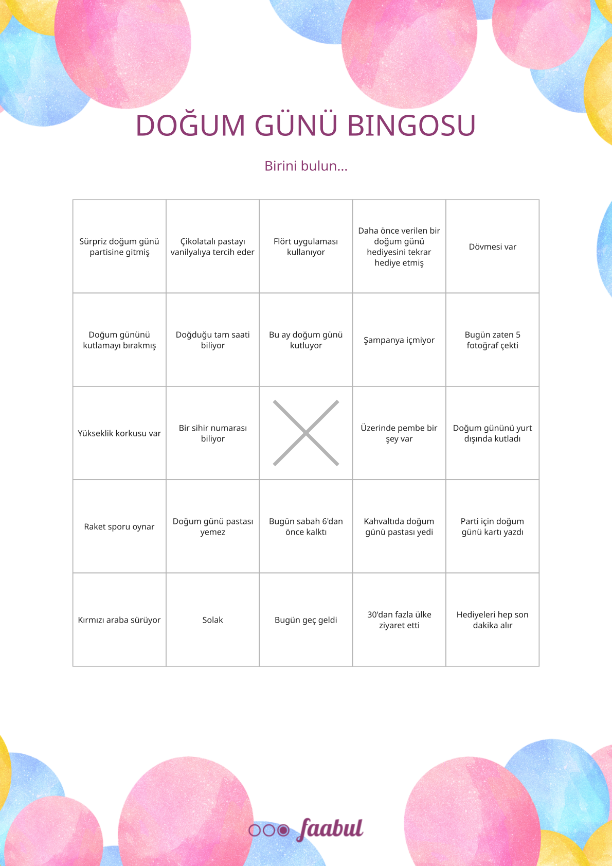 Doğum Günü Bingosu