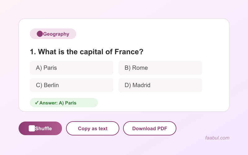 Quiz questions and answers generator