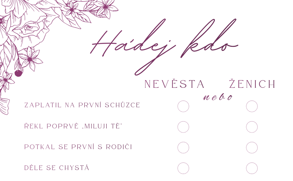 Nevěsta nebo ženich - svatební hra k vytištění