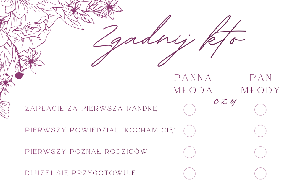 Panna Młoda czy Pan Młody - gra weselna do druku